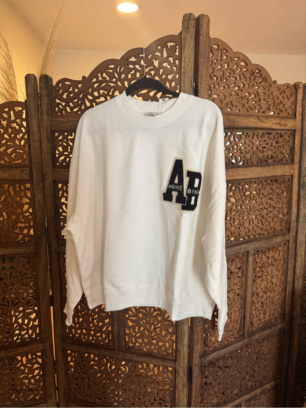 Anine Bing Miles Letterman Sweatshirt in off white NEW NWT - Picture 2 of 4